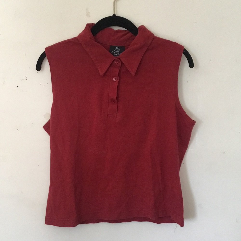 Anxiety Cafe Red Sleeveless Collared Polo